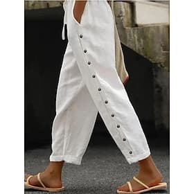 Women's 100% Cotton Pants Summer Pants Trousers Casual Daily Ankle-Length Natural Plain Side Pockets Breathability Comfortable Inelastic Weekend Blue Black Whi