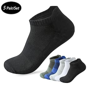 Men's 5 Pack Multi Packs Socks Ankle Socks Low Cut Socks Running Socks Casual Socks Black White Color Plain Sports  Outdoor Daily Vacation Basic Medium Spring thumbnail 2