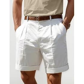Men's Shorts Linen Shorts Dress Shorts Summer Shorts Pleated Shorts Pocket Pleats Straight Leg Plain Comfort Breathable Short Casual Daily Holiday Fashion Desi