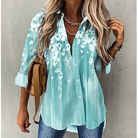 Women's Chiffon Shirt Light Gradient Floral Print Casual Button-Down Long Sleeve Lapel Collar Tops Blouse Breathable Relaxed Fit Multiple Sizes thumbnail 2