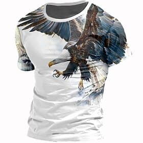Men's Graphic Animal Cow Eagle T Shirt T shirt 3D Print Crew Neck Shirt Fashion Athleisure Street Sports Outdoor White Ivory Warm White Summer Spring Clothing