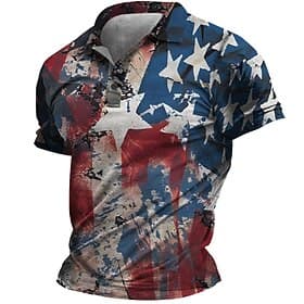 4th of July 2026 250th Men's American Flag Veterans Polo Shirts Golf Shirt Short Sleeve Polo Shirts Collared Shirts Casual Streetwear Vacation Wear Party Outfi thumbnail 5