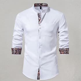 Men's Shirt Chinese Collar Shirt Mandarin Collar Shirt Summer Shirt Casual Shirt Beach Shirt Black White Wine Long Sleeve Paisley Color Block Grandad Collar Ba