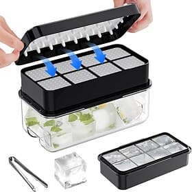 Large Ice Cube Tray with Lid and Bin Ice Trays for Freezer 2 INCH Whiskey Ice Cubes Mold 18 pcs Square Ice Cube Mold with Tong Easy to Release Large Ice Tray f