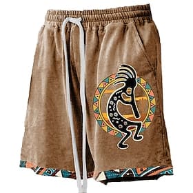Men's Kokopelli Swim Trunks Swim Shorts Board Shorts Mid Waist Hawaiian Ethnic Casual Holiday Beach Drawstring with Mesh lining Elastic Waist Designer Clothing
