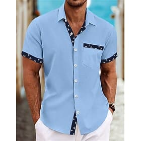 Homme Chemise Chemise Lin Chemisette Chemise d'été Tenues de plage Chemise boutonnée Plein Casual du quotidien Blanche Bleu Vert Kaki Manche Courte Col Eté Pri