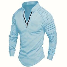 Men's T Shirt Tee Top Long Sleeve Quarter Zip Summer Solid Color Fashion Designer Basic Zipper Outdoor Work Vacation White Top Tee for Men