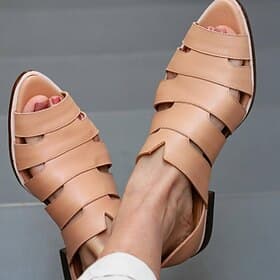 Women's Nude Faux Leather Cutout Sandals – Minimalist Fisherman Style Flats for Summer Travel, Walking  Casual Outfits