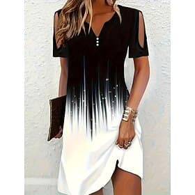 Women's Geometric Polka Dot Eyelet Print V Neck Mini Dress Bohemia Casual Party Home Summer
