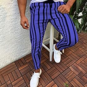 Men's Dress Pants Trousers Chinos Pocket Drawstring Elastic Waist Stripe Comfort Formal Party Work Fashion Classic Style White Yellow Micro-elastic
