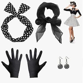 ancien Pois Années 1950 Collier Bandeau Ensemble d'accessoires À pois Déguisement Femmes Halloween Mascarade Halloween Performance Tenue de soirée Adultes Bouc