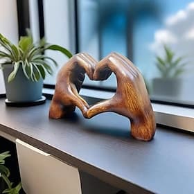Wood Grain Love Hand Ornament, Resin Statue Art Craft, For Bookshelf Home Living Room Office Cabinet Decor, Room Tabletop Entryway Decor, Mother's Day New Year