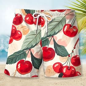 Men's Fruit Cherry Lemon Swim Trunks Swim Shorts Board Shorts Mid Waist Fashion Streetwear Designer Casual Daily Holiday Pocket Drawstring Elastic Waist Design