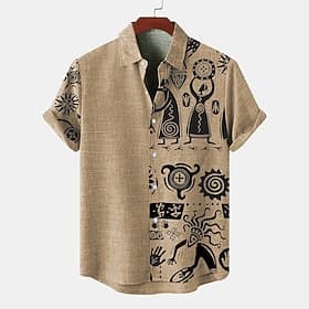 Herren Hemd leinenhemd Retro-Shirts Vintage-Shirt Ethnisches Hemd Täglich Blau Grün Kaki Kurzarm Umlegekragen Sommer Frühling Bekleidung