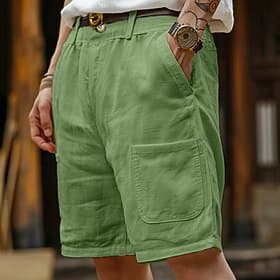 Men's Shorts Linen Shorts Summer Shorts Pocket Front Pocket Straight Leg Plain Comfort Breathable Knee Length Outdoor Vacation Party Fashion Basic White Blue