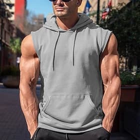 Men's Tank Top Vest Top Undershirt Sleeveless Shirt Sleeveless Hooded Spring  Summer Plain Fashion Designer Basic Front Pocket Vacation Street Going out Black