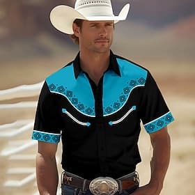 Men's Southwestern Print Shirt Western Shirt Cowboy Shirt Short Sleeve Western Style Tribal Summer Spring Shirt Collar Black Yellow Red Green