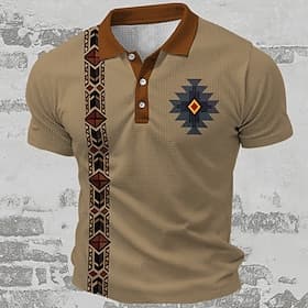 Men's Tribal Waffle Polo Shirts Golf Shirt Short Sleeve Polo Shirts Collared Shirts Vintage Casual Vacation Wear Party Outfits 3D Print Buttons Summer Spring B