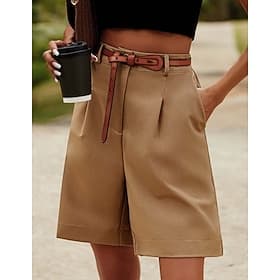 Femmes Bermuda Shorts Décontracté Quotidien Court Uni Poches Latérales Respirabilité Confortable Micro-Élastique Week-end Blanche Rose Claire Chameau Vert Été