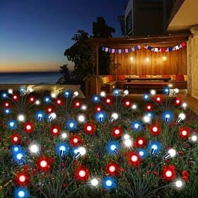 2pcs Patriotic Solar Firefly Lawn Light for 4th of July Independence Day 250th Anniversary Memorial Day, Decorative Garden Light Outdoor Waterproof Swaying Sta