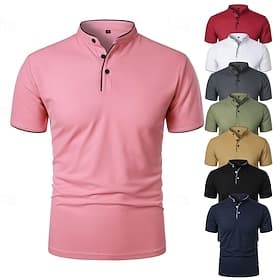Men's Golf Shirt Golf Polos Shirts Casual Work Stand Collar Short Sleeve Basic Modern Color Block Patchwork Buttons Spring Summer Regular Fit Wine Black White