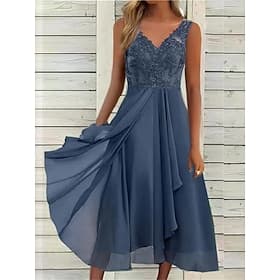 Women's Midi Dress Lace Dress Casual Dress Cocktail Dress Wedding Guest Dress Streetwear Casual Vacation Street Holiday Regular Fit Sleeveless V Neck Blue Gree thumbnail 2