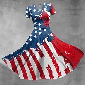 250th Anniversary USA Swing Dress Flare Dress USA Flag Cosplay Adults' Women's Carnival Semiquincentennial Independence Day / the Fourth of July Dress Up