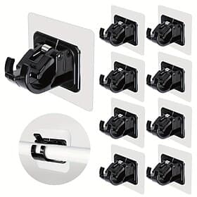 16PCS No-Drill Curtain Rod Brackets - Self-Adhesive Plastic Hooks, Universal Wall Mount for Bathroom, Kitchen, Home, and Hotel