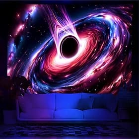 Blacklight Tapestry UV Reactive Glow in the Dark Glow Party Neon Space Universe Nature Psychedelic Trippy Misty Hanging Tapestry Wall Art Mural for Living Room