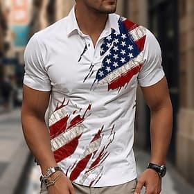 4th of July 2026 250th Men's American Flag Veterans Waffle Polo Shirts Golf Shirt Short Sleeve Polo Shirts Collared Shirts Casual Streetwear Vacation Wear Part thumbnail 3