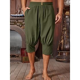Medieval Renaissance 17th Century Pants Trousers Pirate Pants Pirate Viking Crusader Ranger Drawstring Solid Colored Fancy Dress Men's Pirate Fantasy Halloween