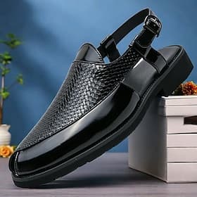 Men's Sandals Gladiator Sandals Roman Sandals PU Leather Breathable Comfortable Slip Resistant Buckle Black Brown