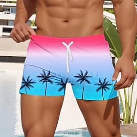 Men's Tree Coconut Tree Swim Trunks Swim Shorts Board Shorts Mid Waist Fashion Designer Surfing Holiday Beach Drawstring Pocket Elastic Waist Designer Clothing