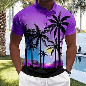 Kentucky Derby Men's Hawaiian Polo Shirts Golf Shirt Short Sleeve Polo Shirts Collared Shirts Beach Wear Vacation Wear Tropical Wear Party Outfits Buttons 3D P