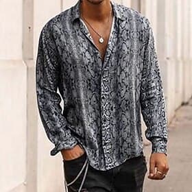 Men's Snake Print Shirt Aloha Shirt Long Sleeve Vintage Fashion Designer Outdoor Casual Daily Spring Fall Collar Button-Down Blue Green Gray
