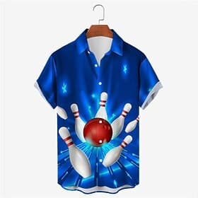 Men's Graphic Prints Bowling Ball Shirt Short Sleeves Shirt Turndown Outdoor Street White  Green Black Yellow Red Blue Print Button-Down Clothing Apparel Desig