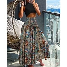 Women's A Line Maxi Skirts Print Gradient Vacation Summer Boho Black Pink Blue Orange