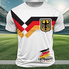 Herren Fußball Deutsche Flagge T Shirt Kurzarm T-Shirt 3D-Druck Rundhalsausschnitt Hemd Outdoor Athleisure Weiß Sommer Frühling Bekleidung S M L XL XXL XXXL