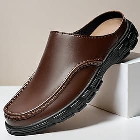 Men's Brown Slip-On Mules with Cushioned Sole - Comfortable and Stylish Footwear for Casual Wear