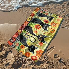 serviette de plage chat noir serviette de plage surdimensionnée 100 % microfibre, 35x70, grande serviette de bain pour adolescents adultes, séchage rapide, abs
