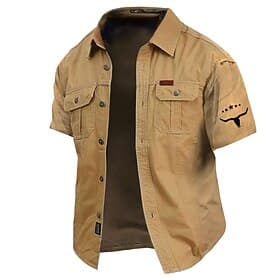 Voor heren Koe afdrukken Werkhemden Westers overhemd Cargoshirt Korte mouw Casual Tactisch Sport  Outdoor Uitgaan Zomer Lente Strijkijzer Afdrukken Leger Groen thumbnail 2