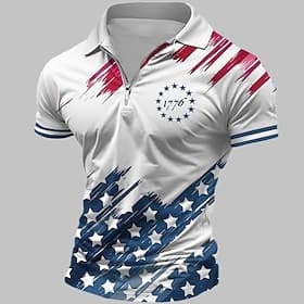 4th of July 2026 250th Men's American Flag Veterans Zip Polo Shirts Golf Shirt Short Sleeve Polo Shirts Collared Shirts Casual Streetwear Vacation Wear Party O thumbnail 2