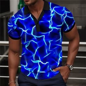 Herren Grafik Poloshirts Golfshirt Kurzarm Polo-Shirts Hemden mit Kragen Urlaubskleidung Rave-Kleidung Party-Outfits 3D-Druck Knöpfe Frühling Sommer Blau Oran