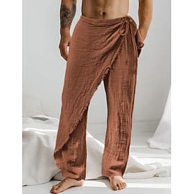 Herren Leinenhosen Hose Sommerhose Kordelzug Elastischer Bund Gerader Schnitt Einfach Komfort Atmungsaktiv Volle Länge Lässig Täglich Ferien Mode Klassicher St thumbnail 2