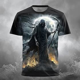 Men's Grim Reaper Fire Reaper T Shirt Short Sleeve T shirt 3D Print Crew Neck Shirt Designer Gothic Party Street Casual Black 1 Black Summer Spring Clothing Ap