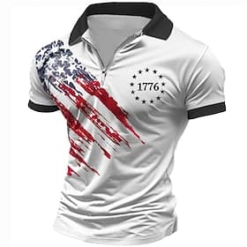 4th of July 2026 250th Men's American Flag Veterans Zip Polo Shirts Golf Shirt Short Sleeve Polo Shirts Collared Shirts Casual Streetwear Vacation Wear Party O thumbnail 3