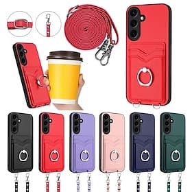 Phone Case For Samsung Galaxy S26 Ultra Plus S25 S24 S23 S22 Plus  Ultra S23 FE A55 5G A35 5G A25 A15 Back Cover Ring Holder with Lanyard Card Slot Retro TPU M
