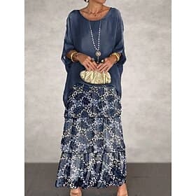 Women's Long Dress Maxi Dress Casual Dress Summer Dress Boho Dress Stylish Casual Vacation Daily Date Regular Fit Geometric 3/4 Length Sleeve Crew Neck White N