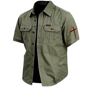 Men's Cross Work Shirt Western Shirt Cargo Shirt Short Sleeve Casual Tactical Sports  Outdoor Going out Summer Spring Turndown Print Army Green Khaki Dark Blue