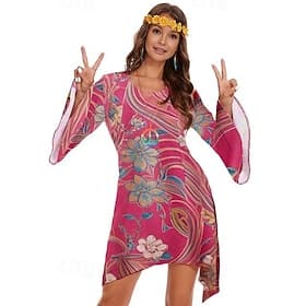 Retro Vintage 1970s 70s Fancy Dress Women Bell Sleeve Hippie Flower / Floral U Neck Fancy Dress Women's Halloween Carnival Masquerade Party Daily Wear Pride Pa